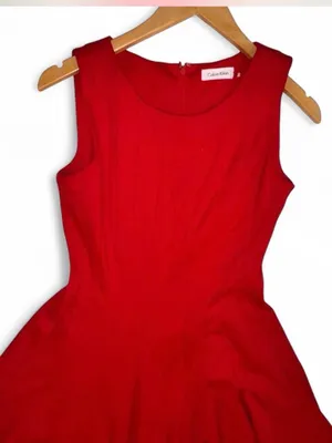 Calvin Klein Red Fit & Flare Dress Size 2 Pleated Stretch Cocktail Date Night thumbnail 6