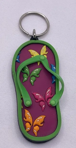 Sandal Flip Flop Keychain Metal Pin Silver Tone‎ Beach Ocean Hibiscus thumbnail 1