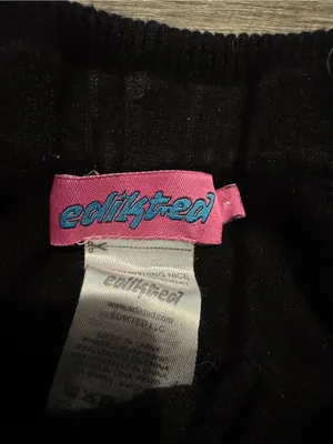 Edikted Black Fold Over Ribbed Knit Flare Pants thumbnail 3