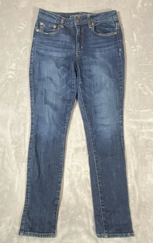 American Eagle Women Jeans Sz 6 Regular High‎ Rise Stretch Skinny Blue Jeggings thumbnail 1