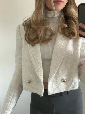 Zara tweed blazer jacket cropped textured ecru double breasted tailored thumbnail 2