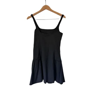AQUA Black Square Neck Pleated Drop Waist Mini Dress Sleeveless Size Medium NEW thumbnail 3