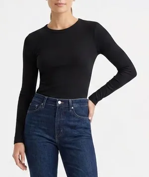 H&M Black Ribbed Long Sleeve Crewneck Top Modal Cotton Blend Size M thumbnail 1