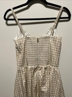 HILL HOUSE (NWT) The Juliana Midi Dress in Basketweave, Beige/White, Size M thumbnail 8