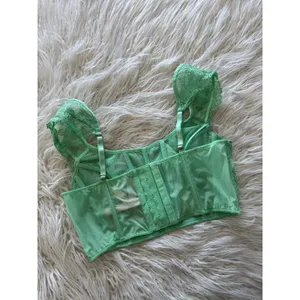 Victoria’s Secret Boho Floral Embroidery Cap Sleeve Corset Top Clueless Green M thumbnail 8