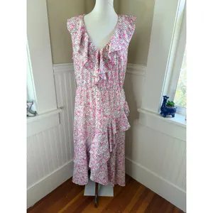 ELOQUII Floral Ruffle High-Low Maxi Dress Pink White Black Size 14 thumbnail 2