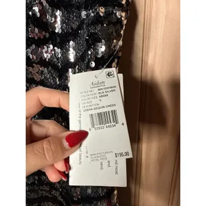 NWT AIDAN MATTOX Black Sequin Zebra Animal Bodycon Mini Dress Square Neck Size 0 thumbnail 5
