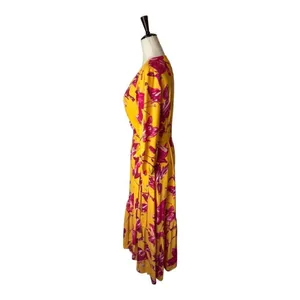 Color Me Courtney Dress Womens Small Yellow‎ Red Floral Print Eleanor Wrap Midi thumbnail 9