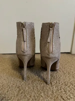 ANNE MICHELLE Gold Shimmery Pointed Toe Lattice Cutout Ankle Booties Size 7 thumbnail 5