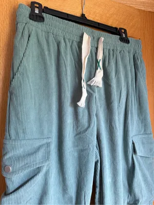 Corduroy Cargo Jogger Pants Teal Blue Elastic Drawstring Lounge Trousers Large thumbnail 2
