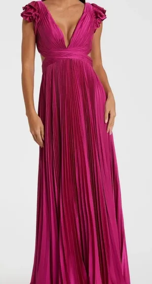 Mac Duggal Pleated Ruffle Cap Sleeve Cut Out Lace Up Gown NWT thumbnail 1