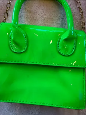 Neon Green Mini Crossbody Bag with Gold Chain thumbnail 6