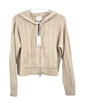Pink Rose Cable Knit Zip-Up Hoodie Beige Size Medium NWT Balletcore Coquette thumbnail 1