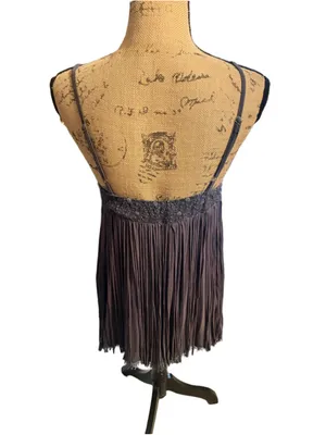 POL Lace Fringe Bohemian Tank Top / Dress Size S Gray thumbnail 4