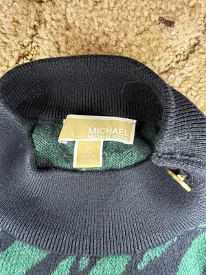 MICHAEL Michael Kors XL Green Zebra Knit Gold Button Sweater Top thumbnail 5
