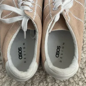 Asos Design Women's‎ Lace Up Embroidered Platform Canvas Sneaker Shoes Pale Pink thumbnail 4