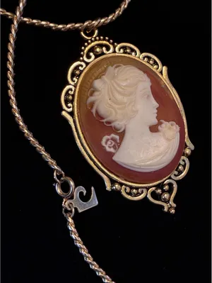 Vintage Style Gold Tone Cameo Necklace – Mid Century Victorian Revival 24” thumbnail 5