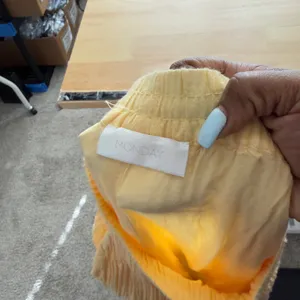 Monday‎ Women 100% Linen Pants P Yellow Wide Leg Gauze Summer Resort Vacation thumbnail 7
