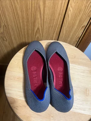 Rothy's Gray Knit Slip-On Flats with Red Insole and Blue Trim thumbnail 3