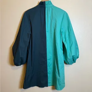 CROSBY‎ Olive Colorblock High Ruffle Collar Long Sleeve Button Front Shirt Dress thumbnail 5