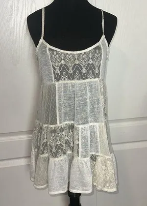 RETRO AEROPOSTALE PATCHWORK SHEER CREAM LACE CAMI TUNIC ROMANTIC BOHO thumbnail 1