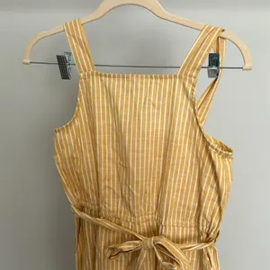 Copper Key Yellow White Striped Jumpsuit Womens Large Wide Leg Smocked Tie Waist thumbnail 2