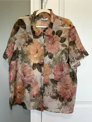 J.B.S. Sheer Floral Button-Down Shirt in Peach, Pink and Green thumbnail 5