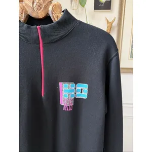 Vintage 80s 90s Ho Skis 1/4 Zip Tunic Sweatshirt Black Neon Pink Blue L thumbnail 2