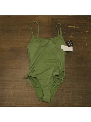 NWT Salt + Cove Lurex Open-Back Scoop-Neck One-Piece Swimsuit Olive Green XS thumbnail 4
