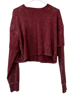 Ninth Hall Fundamentals Sweatshirt Women Size Large Crewneck Cropped Acid‎ Wash thumbnail 1