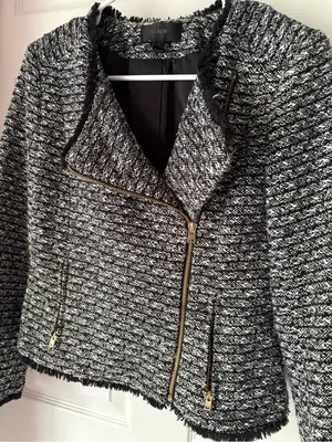 J. Crew Tweed Moto Jacket Fringe Hem zip 9% wool size 4 thumbnail 3