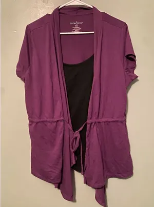 Mix & Co Purple Black Built In Tank Top Short Sleeve Cardigan Size 1X thumbnail 1