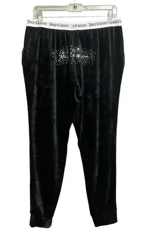 JUICY COUTURE Black Velour Joggers with Logo Waistband and Rhinestone Back thumbnail 1