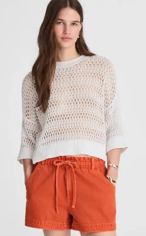Madewell Sweater‎ Womens XS White Relaxed Open Stitch Tee Crewneck Crop NV254 thumbnail 1
