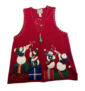 heirloom collectibles sweater Vest Size M Musical Snowmen Zip Closure thumbnail 1