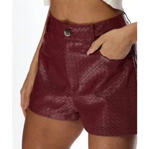 NWT MakeMeChic Faux Leather High Waist Shorts Burgundy Textured Shorts Medium thumbnail 3