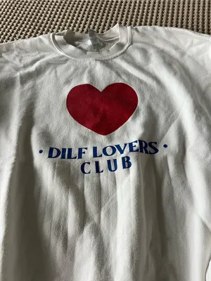 Gildan White Crewneck Sweatshirt with Red Heart and Navy Text thumbnail 2