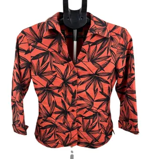 Silkland 100% Silk Jacket Blazer Orange Black Floral Button Front‎ Small thumbnail 1