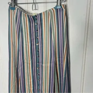 Maeve Anthropologie Freya Satin Multi Stripe Button Front Midi Skirt Xs/0 349 thumbnail 2