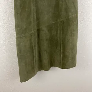 ARTURO Vintage 90s Army Green Suede Leather Grunge Asymmetrical Hem Mini Dress thumbnail 3