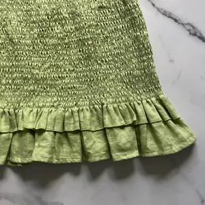 Faithfull The Brand Cette Linen Smocked Mini Dress lime Green Size 4 Coquette thumbnail 8