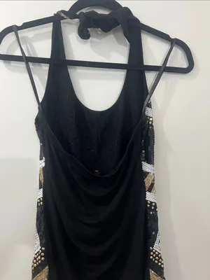 2B Bebe Black and Gold Sequin Halter Top thumbnail 5
