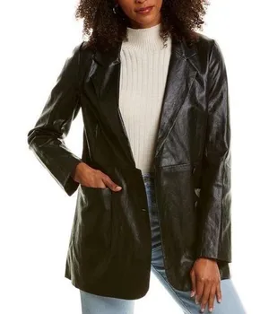 Line & Dot River Vegan Faux Leather Longline Blazer Jacket Size Small Black thumbnail 1