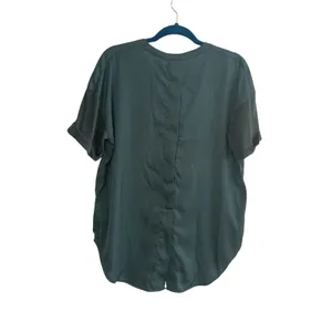 Lysse Mixed Media V-Neck Top Women S Teal Green Workwear Minimalist Short Sleeve thumbnail 5
