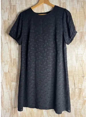 LOFT‎ Black Clip Dot Short Sleeve Shift Dress Womens Medium Lined thumbnail 1