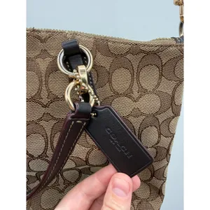 Coach Kelsey Satchel Crossbody Bag Khaki Brown Signature C Jacquard‎ Canvas thumbnail 5
