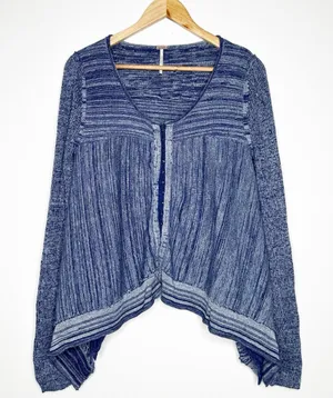 Free People Blue Asymmetrical Hook & Eye Cardigan Sweater Large thumbnail 1