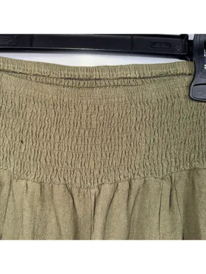 Olive Green Smocked Waist Wide Leg Pants M thumbnail 5