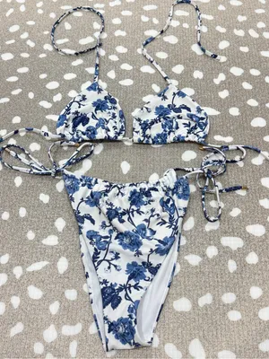 Abercrombie Bikini Set floral triangle tie top cheeky bottoms sides adjustable thumbnail 8