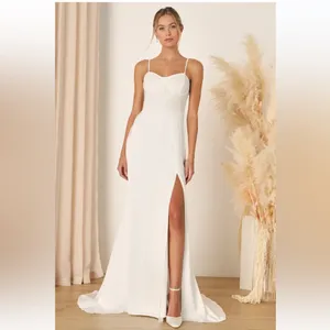 Lulus Elevated Glamour White Satin Sequin Bustier Mermaid Maxi Wedding Dress thumbnail 2